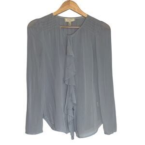 Anthropologie Periwinkle Blue Sheer Silk Blouse Womens XS 0 Ruffle Classic Girly